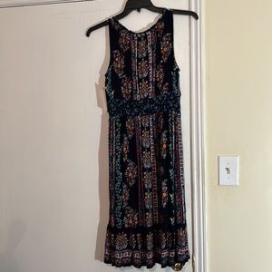 Bila Sleeveless Navy Multicolored Print Bohemian Dress